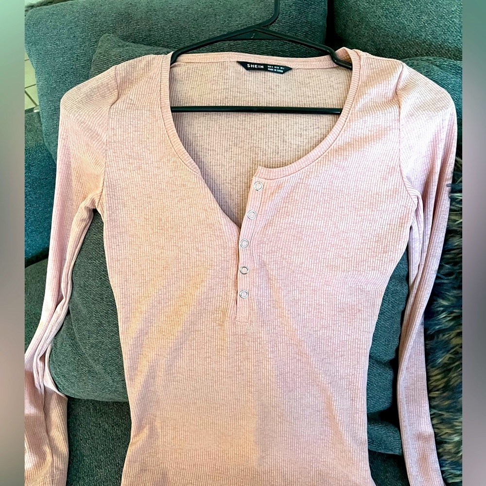 NWOT SHEIN  HENLEY light pink top